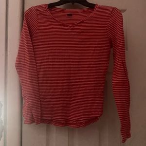 red long sleeve striped shirt